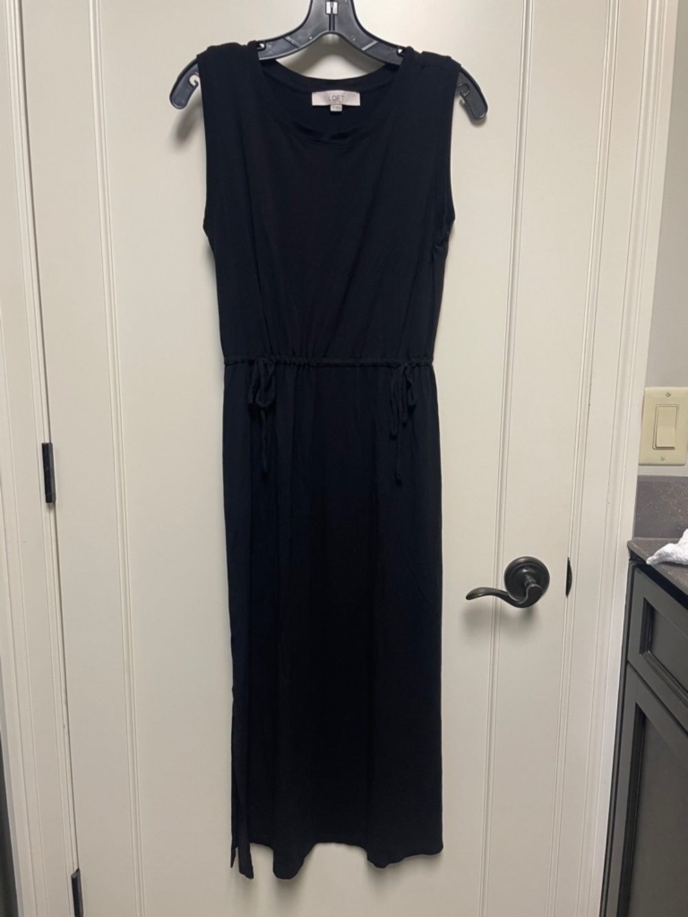 LOFT Black Jersey Drawstring Maxi Dress